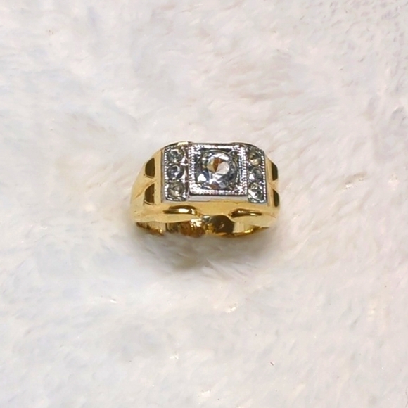 Vintage 18K Gold Plated Men's 1 Carat CZ Ring with Small Round CZ's - Picture 6 of 13